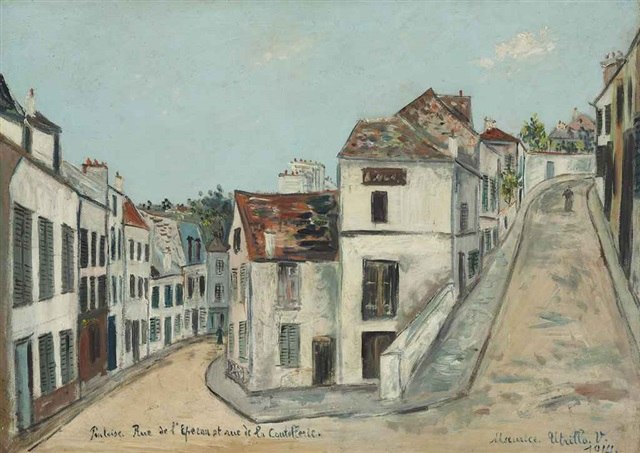 Maurice Utrillo, La rue de l&amp;#39;Eperon et rue de la Coutellerie

a Pontoise, 1914, oil on board laid on panel, 65 x 105.1 cm