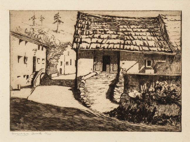 Hermann Struck, Sils Baselgia, Etching
8.07 by 5.71 inches (20.5 by 14.5 cm) Ed. 11 of 150