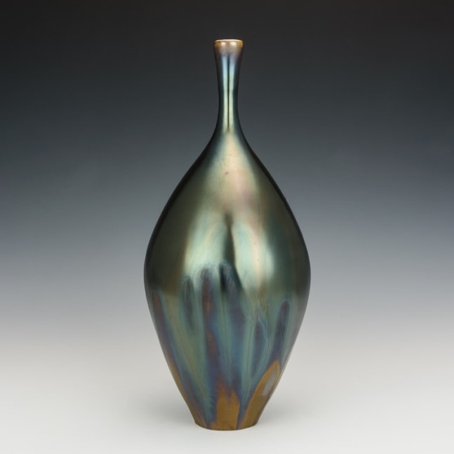 Tall Iridescent Vase
Wheel thrown porcelain vessel with iridescent metallic glazes
5&amp;quot; x 12&amp;quot; x 5&amp;quot;
2020