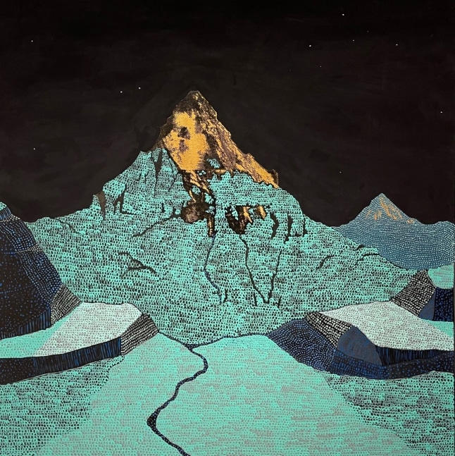 Mount Everest, 2021
Acrylic paint, metal leaf, and screen print on canvas
36 x 36 inches