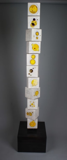 Sun Gears 11 Block totem
White earthenware, glass, wood, steel, iron wash
16&amp;quot; x 78&amp;quot; x 16&amp;quot;