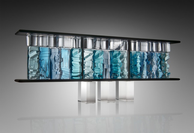 Winnows and Waves
An architectural tableau of fractal patterns referencing the marking of time. Mold blown, cast, cut, and polished glass set into a brushed and anodized aluminum and stainless steel armature.
28&amp;quot; x 7&amp;quot; x 3&amp;quot;
2019