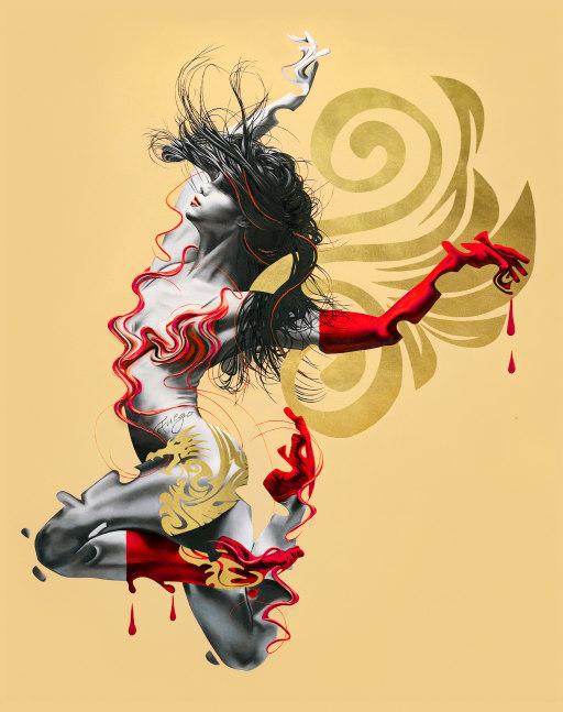 Fuego (fire)

Oil, acrylic and 24k gold leaf on canvas

48&amp;quot; x 38&amp;quot; x 1.5&amp;quot;