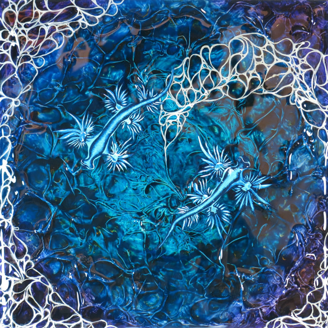 Blue Dragon Duo 

Oil, molding paste and resin on panel

8&amp;quot; x 8&amp;quot; x 1.5&amp;quot;