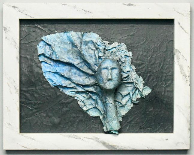 I Am 

sculpted paper, acrylic paint, faux marble frame

15&amp;#39; x 19&amp;#39; x 3&amp;#39;