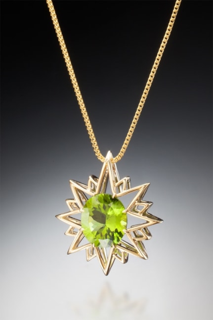 Kapow
18k yellow and white gold with peridot
2&amp;quot; x 1&amp;quot; x .5&amp;quot;
2015