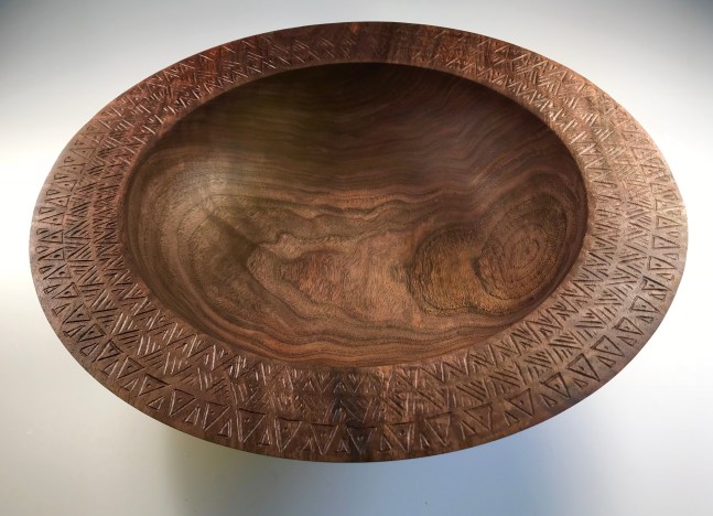 Black Walnut Bowl with Hand Carved Bandings 

Wood

4&amp;quot; x 13&amp;quot; x 13&amp;quot;