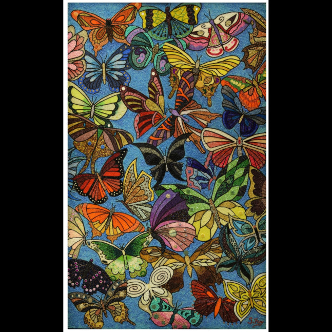 Butterfly Explosion 01
Glass bead mosaic
24&amp;quot; x 40&amp;quot; x 1&amp;quot;
2016