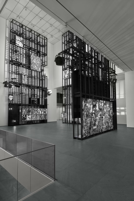 Installation view of paintings by Adam Pendleton