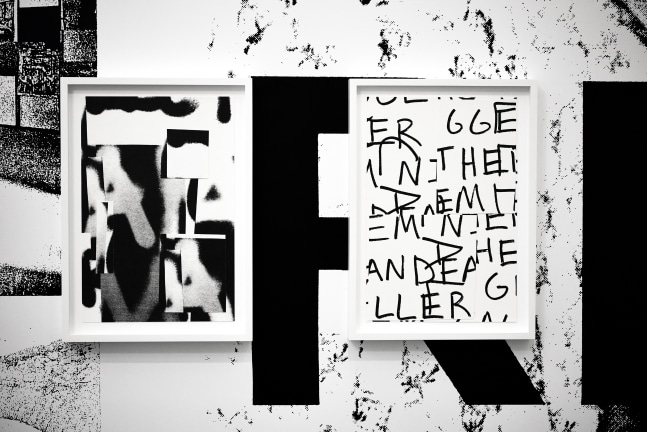 Installation view of paintings by Adam Pendleton