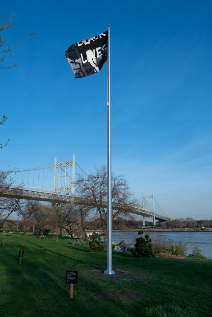 Installation view of flag by Adam Pendleton
