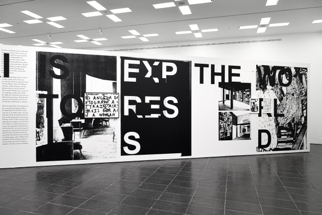 Installation view of paintings by Adam Pendleton