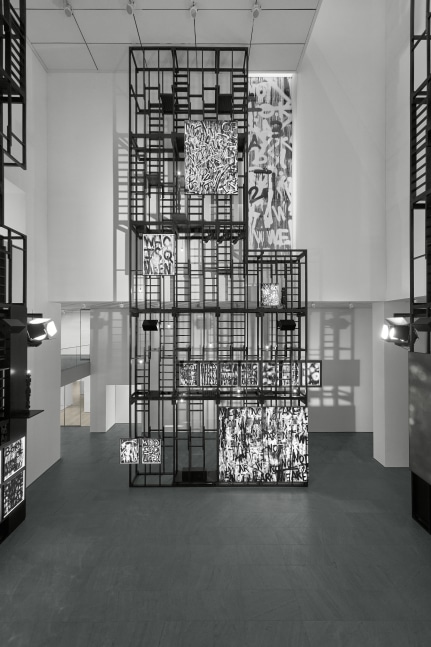 Installation view of paintings by Adam Pendleton