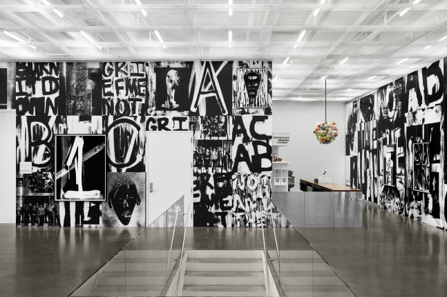 Installation view of paintings by Adam Pendleton