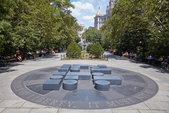 Installation view of sculpture by Adam Pendleton