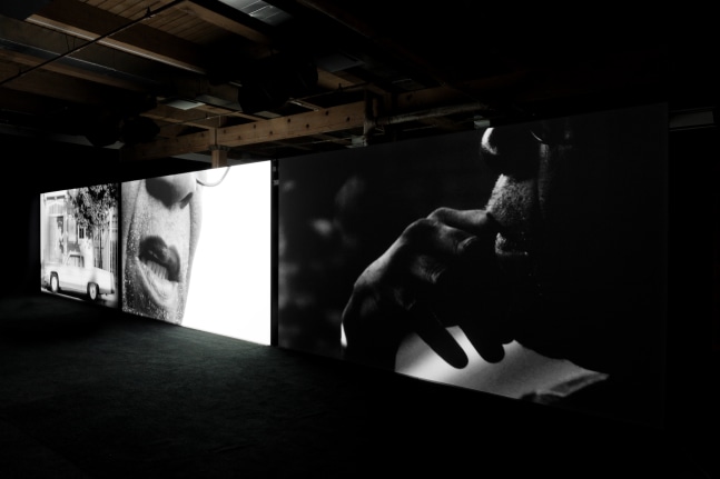 Installation view of paintings by Adam Pendleton