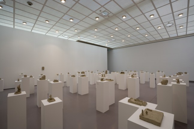 Installation view of sculptures by Peter Fischli and David Weiss