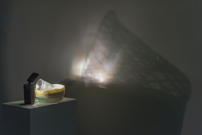 Installation view of sculptures by Peter Fischli and David Weiss and works by Wade Guyton