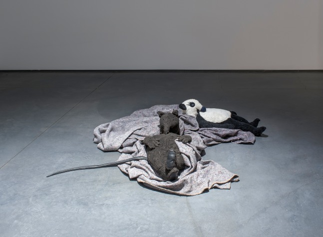 Installation view of sculptures by Peter Fischli and David Weiss