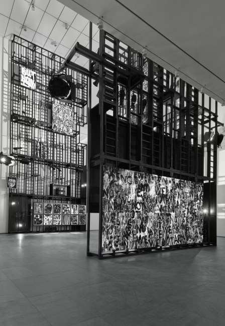 Installation view of paintings by Adam Pendleton