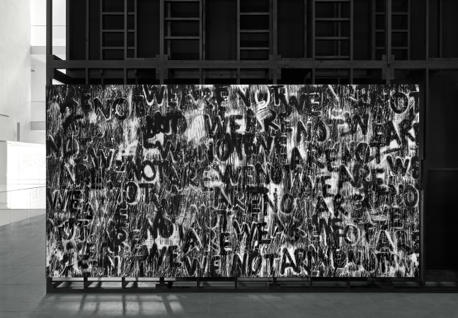 Installation view of paintings by Adam Pendleton