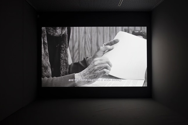 Installation view of video work by Adam Pendleton