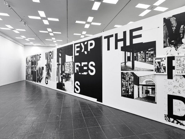 Installation view of paintings by Adam Pendleton