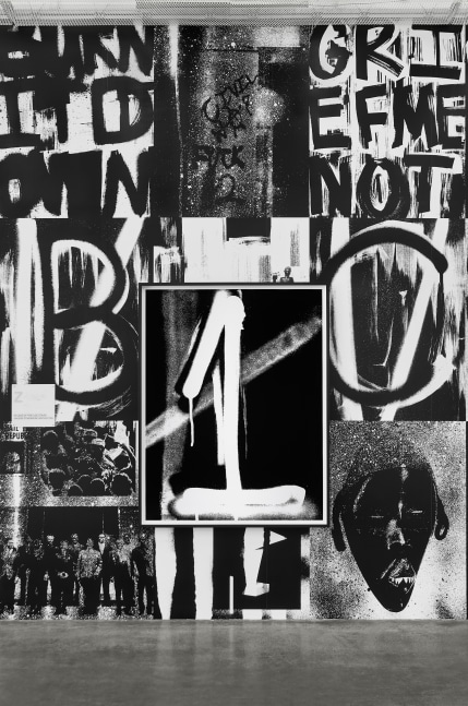 Installation view of paintings by Adam Pendleton