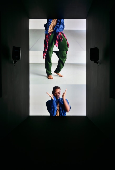 Installation view of video work by Adam Pendleton