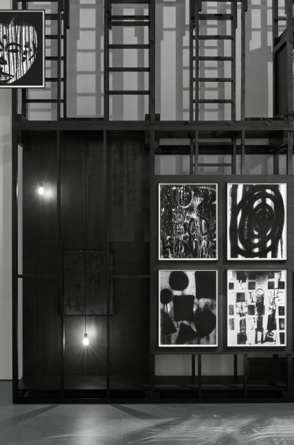 Installation view of paintings by Adam Pendleton