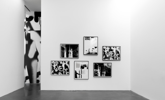 Installation view of paintings by Adam Pendleton