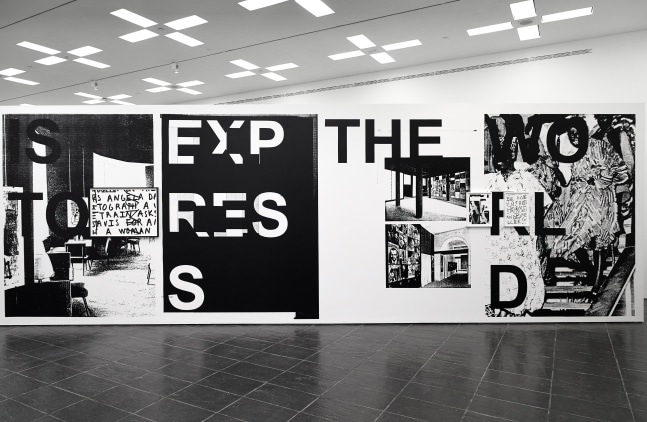 Installation view of paintings by Adam Pendleton