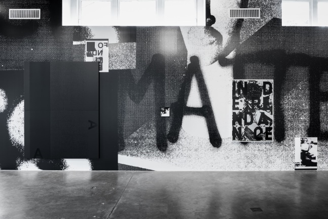 Installation view of paintings by Adam Pendleton