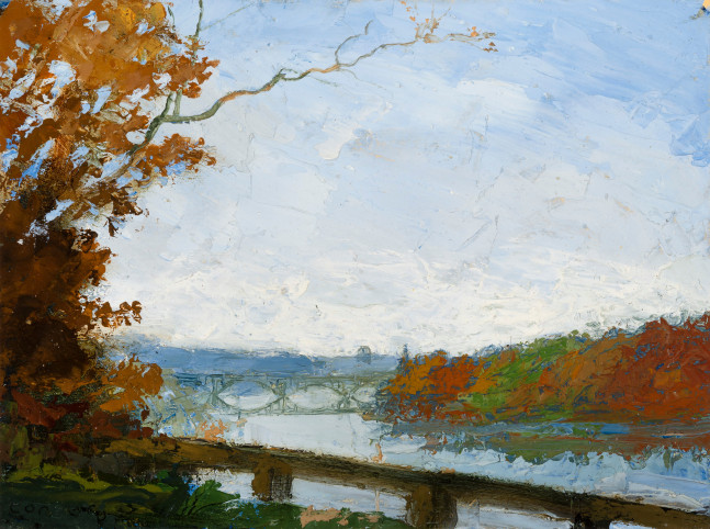 Leaves Falling Schuylkill River Vista  9&quot; x 12&quot;  Oil On Panel