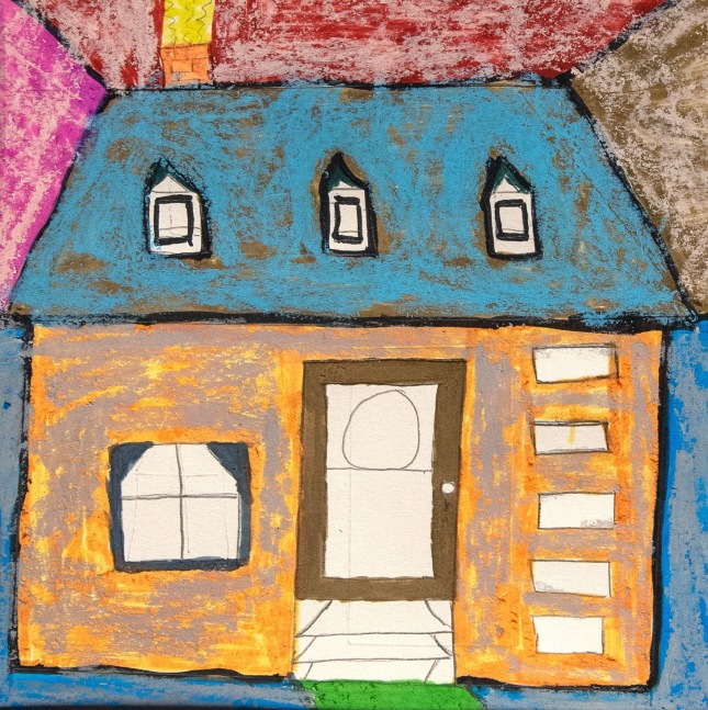 SpArc, Marsha P. - Matrix House 8&quot; x 8&quot; in 12&quot; x 12&quot; mat frame  Acrylic Paint Pen &amp; Oil Pastel On Paper