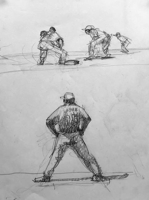 First Base Coach   11&quot; x 8&quot;  Graphite On Paper