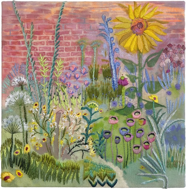 Wildflower Wall  10&quot; x 10&quot;  Thread And Acrylic On Linen