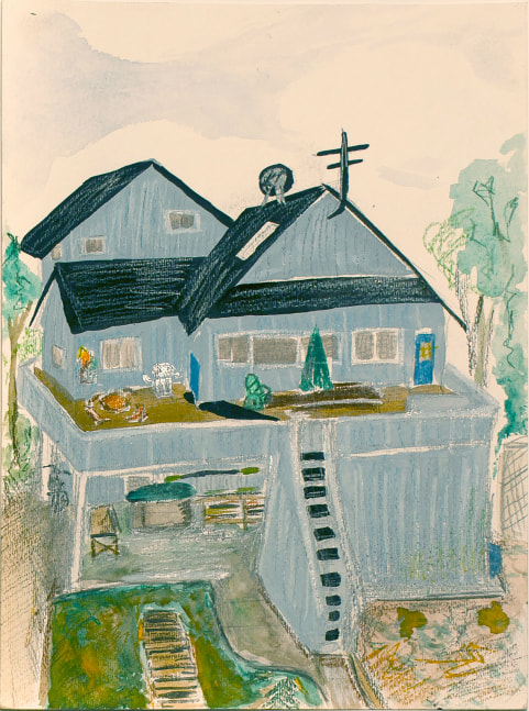 Julia Lauren Fox, Association (Dad’s House)  12” x 9”  Watercolor And Colored Pencil On Paper  $400