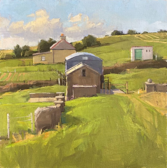 Two Sheds  10&quot; x 10&quot;  Oil On Canvas Mounted On Panel