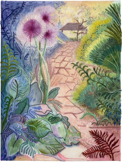 Heidi Leitzke, Garden Path  16&quot; x 12&quot;  Acrylic And Thread On Linen