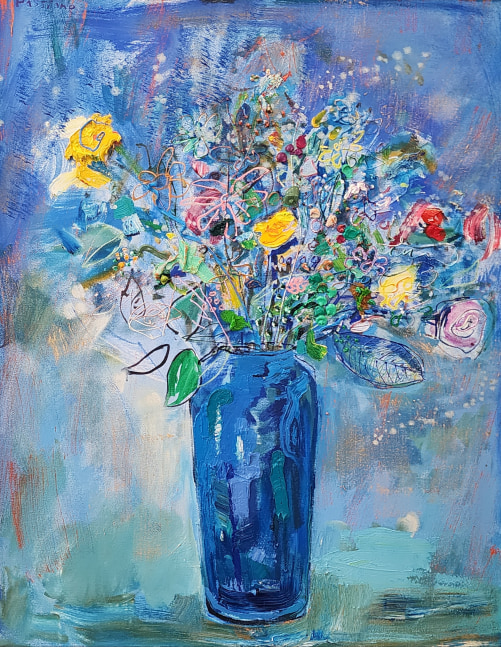 Blue Flower Still Life  24&quot; x 18&quot;  Oil On Canvas