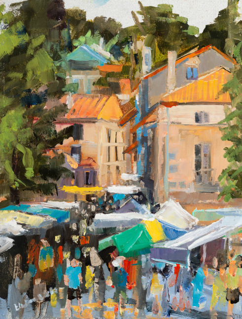 Riberac Market Day  8&quot; x 6&quot;  Oil On Board