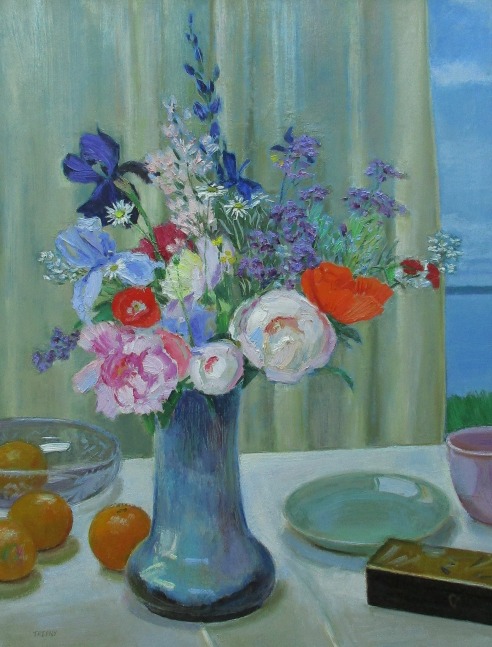 Still Life With Shodai Vase Bouquet   32&quot; x 24&quot;   Oil On Panel