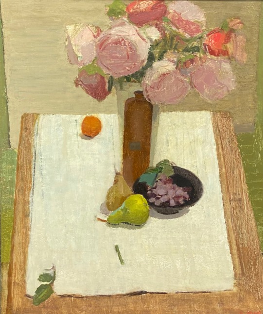 Still Life With Peonies &amp; Oil Jar  28&quot; x 24&quot;  Oil On Linen