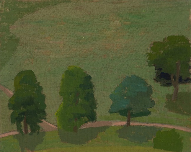 Green - Four Trees 8” x 10” Oil On Silk Panel