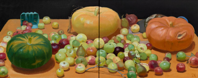 Apples And Pumpkins (SOLD)  24″ x 60″  Oil On Linen
