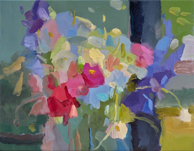 Cosmos And Delphinium On The Porch  14&quot; x 18&quot;  Oil On Linen