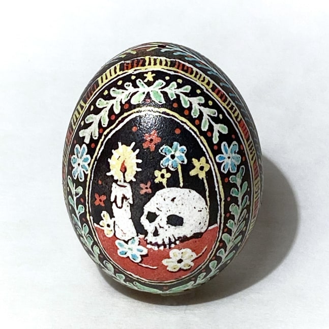 Clare McCarthy, Memento Mori  One Size  Beeswax, Batik Dyes On Chicken Egg
