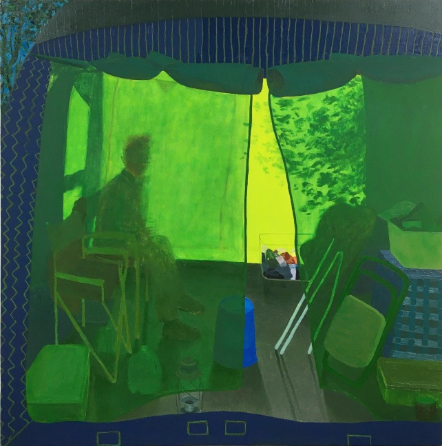 Leigh Werrell, Camping With Henry  28&quot; x 28&quot;  Oil On Panel