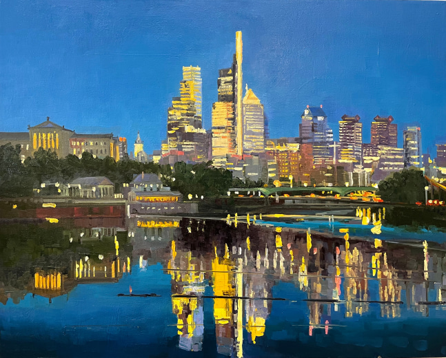 Philly Night Reflections  24&quot; x 30&quot;  Oil On Linen